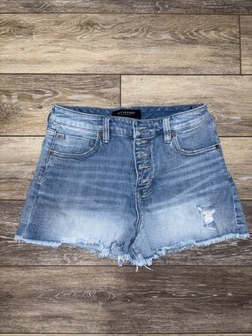 Liverpool Jeans Company Light Blue Distressed High-Rise Jean Shorts